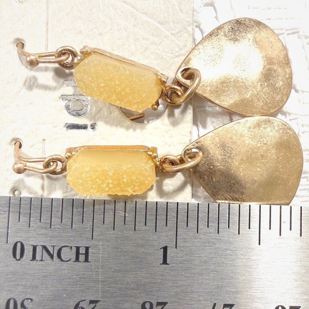 Tipi Earrings Gold Tone Teardrop Druzy Stone Dangle Drop Pierced Jewelry - Picture 5 of 6